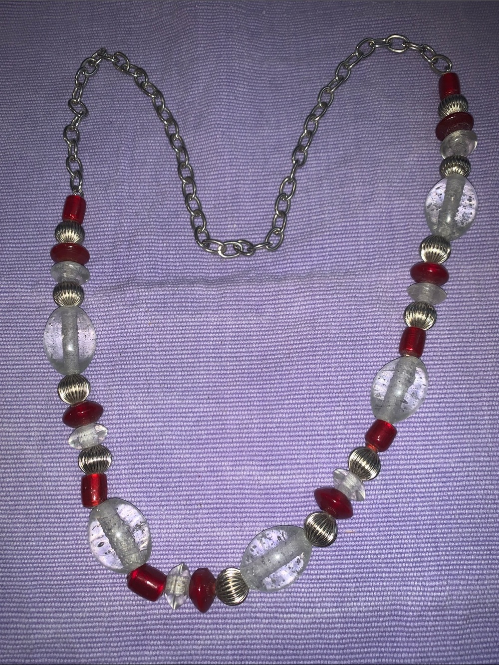 Vintage Blown Red and Clear Glass Necklace Jewelry